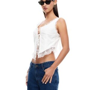 Lioness Resurgence White Lace Tie Crop Cami Tanktop Blouse